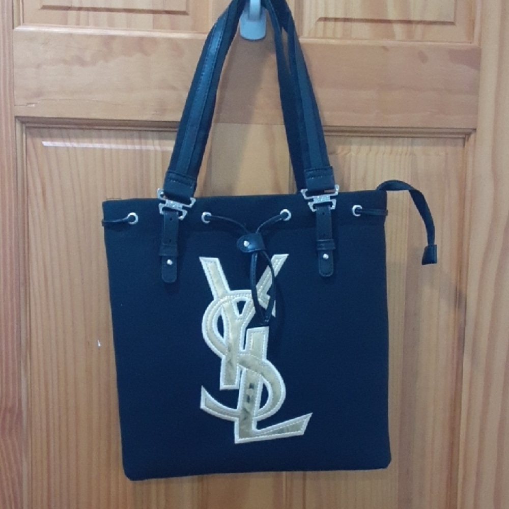 Yves Saint Laurent Black and Gold Structured Tote/Parfums Bag Novelty VIP Tote